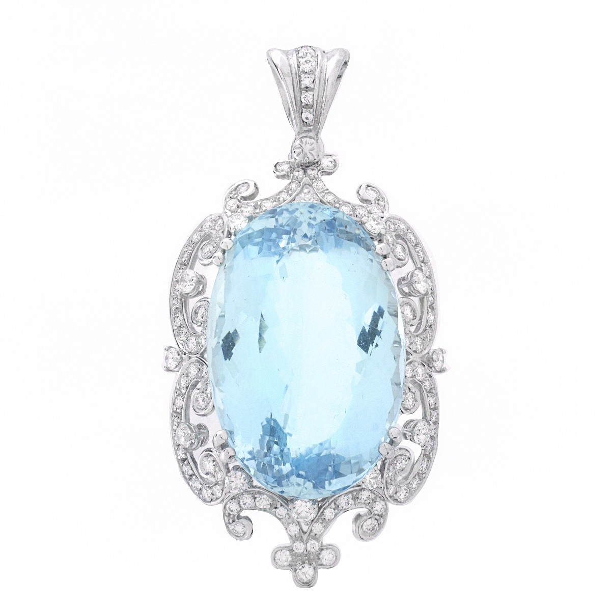 GIA Aquamarine, Diamond and 18K Pendant