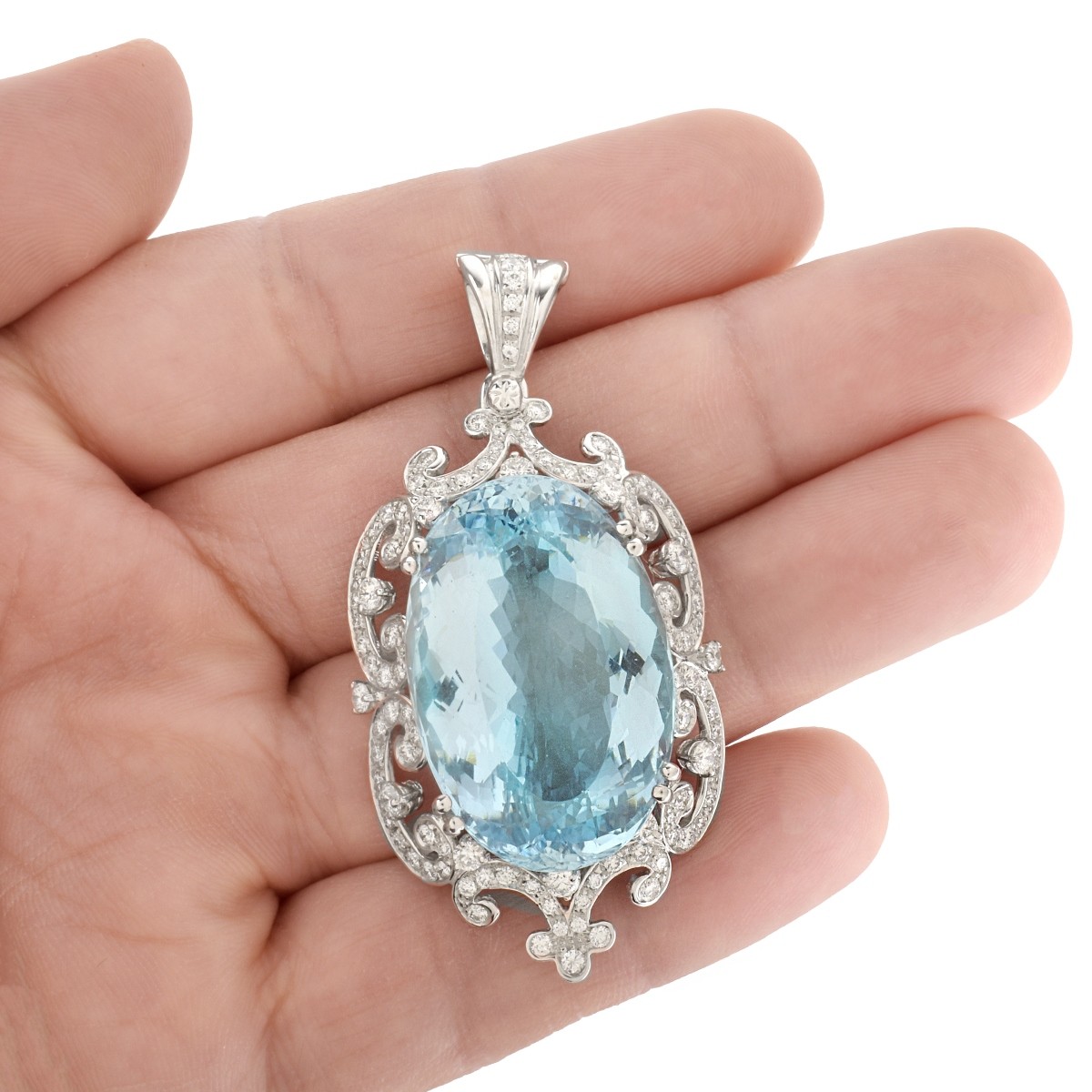 GIA Aquamarine, Diamond and 18K Pendant