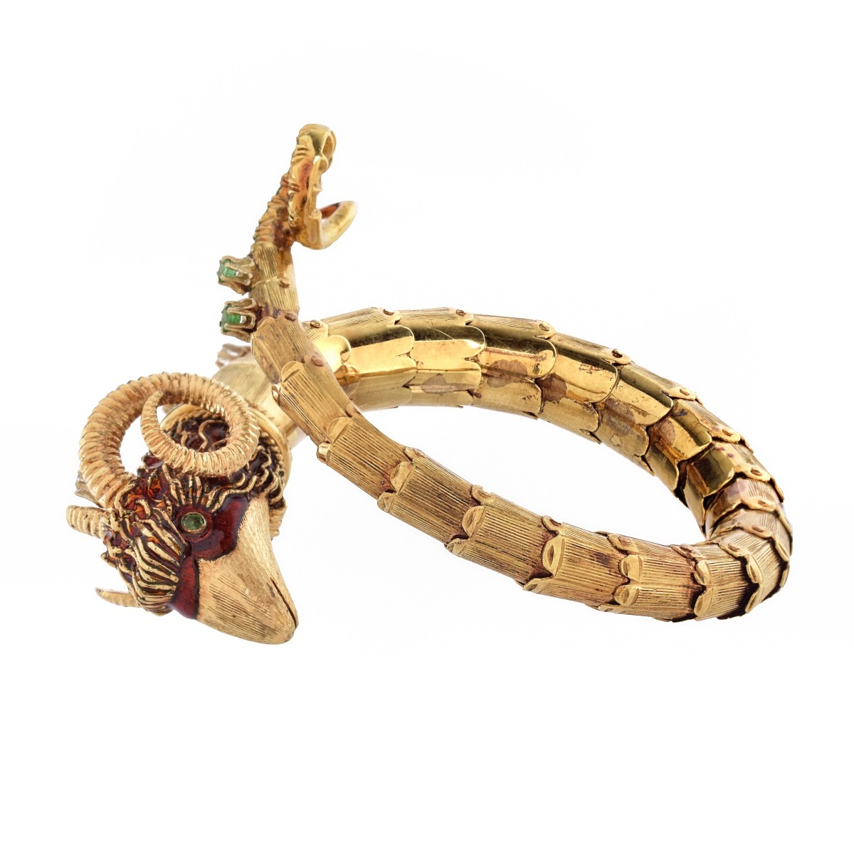 Gemstone and 14K Ram's Head Bangle