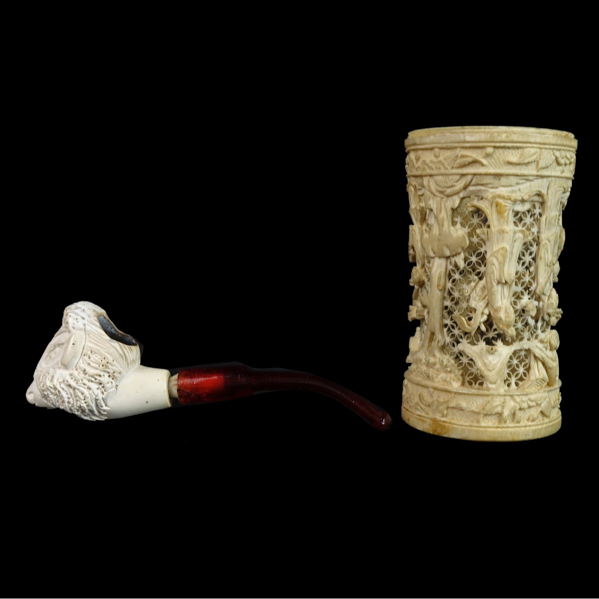 Antique Chinese Carving & Meerschaum Pipe