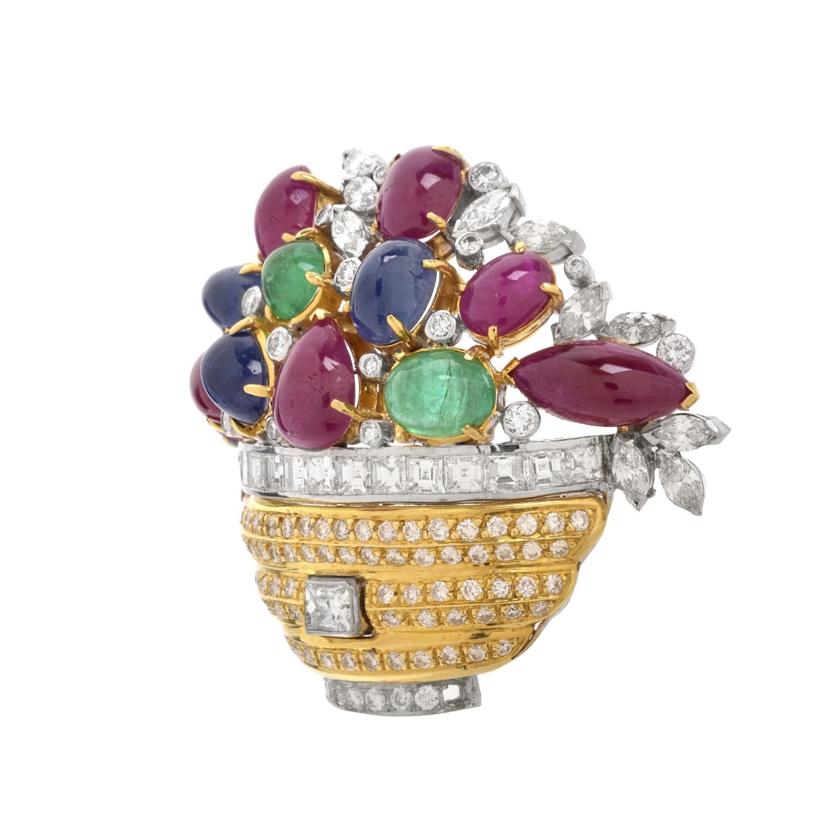 Diamond, Gemstone and 18K Brooch