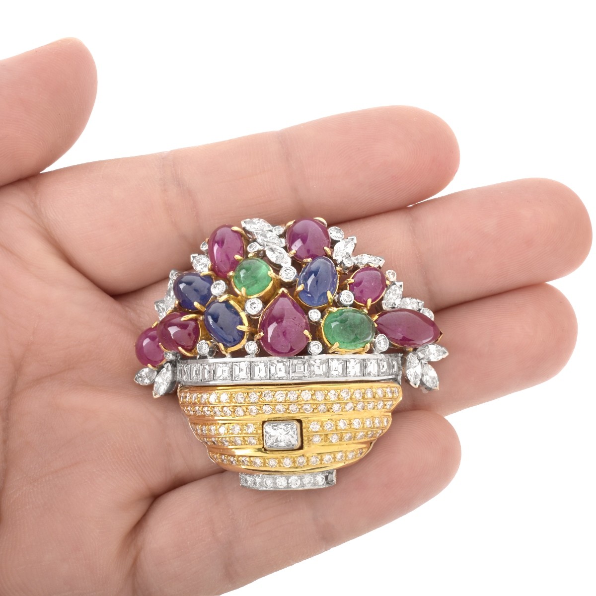 Diamond, Gemstone and 18K Brooch