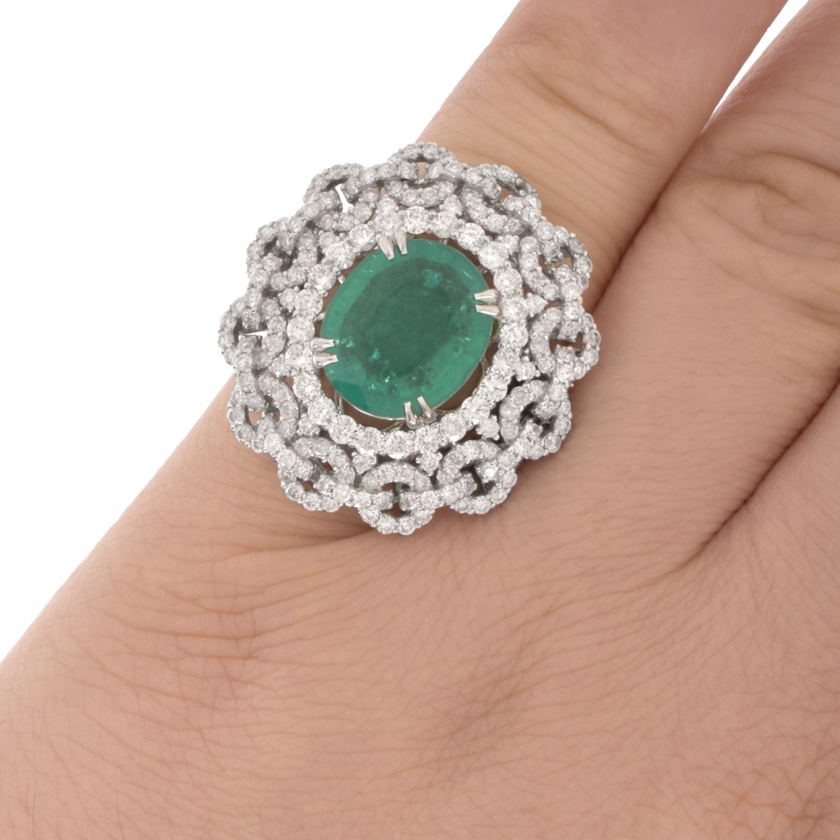 Emerald, Diamond and 18K Ring