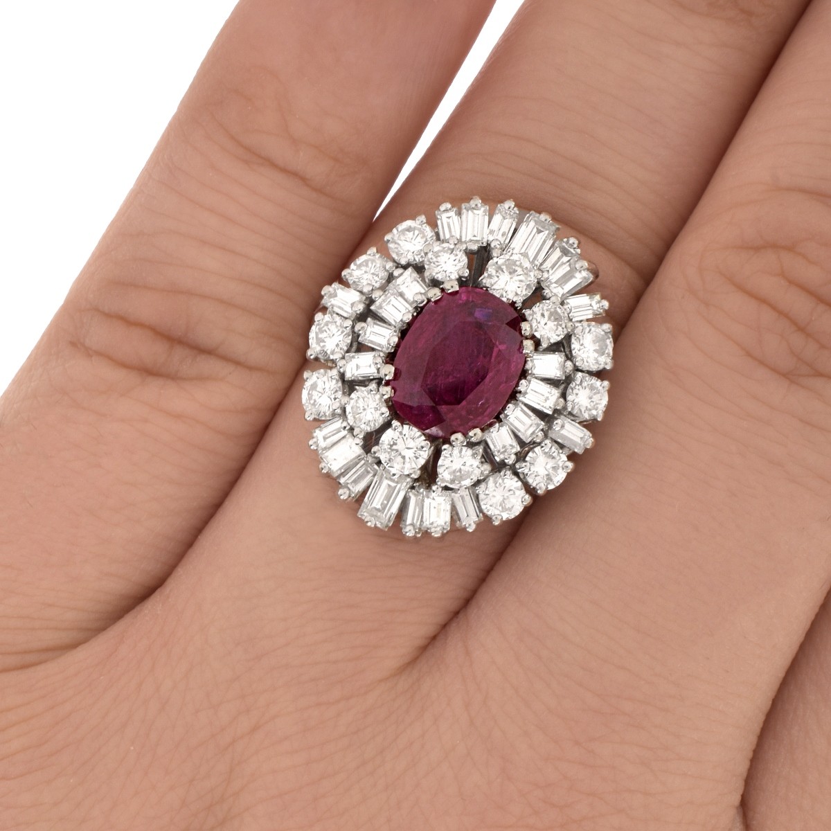 GIA Burma Ruby, Diamond and Platinum Ring