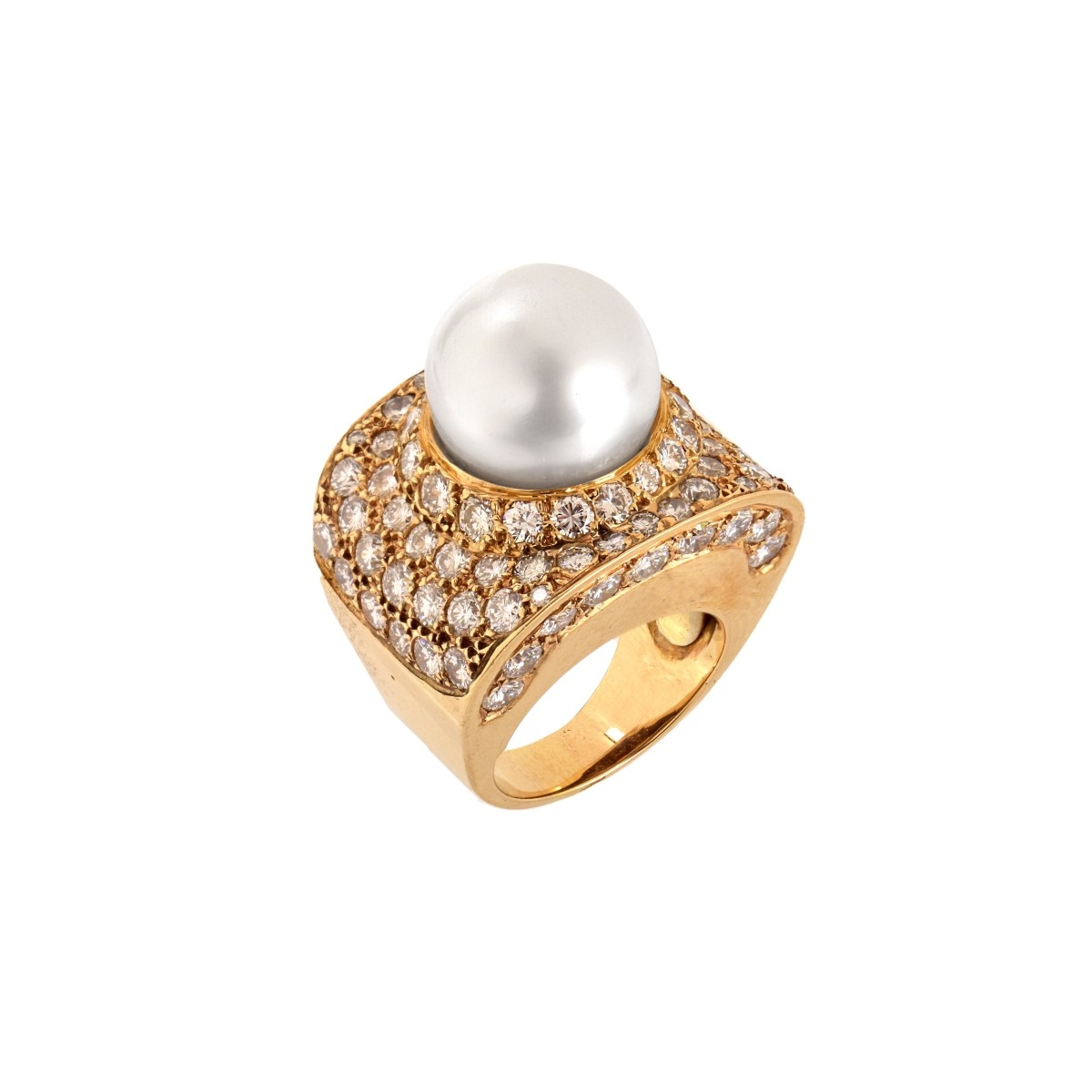 Diamond, Pearl and 18K Ring