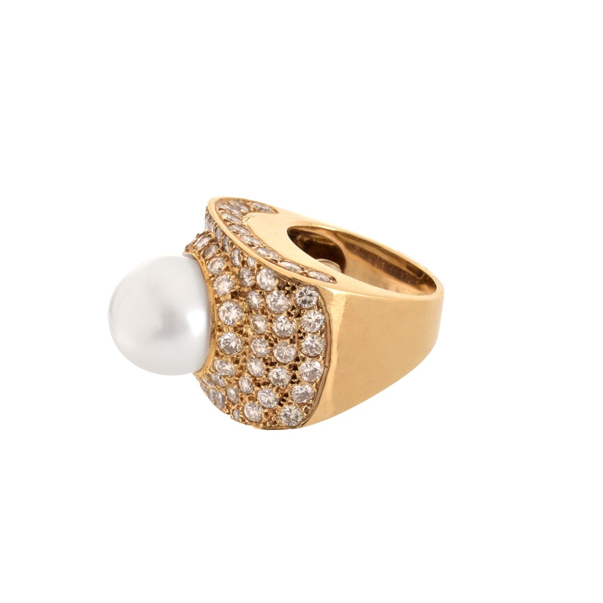 Diamond, Pearl and 18K Ring