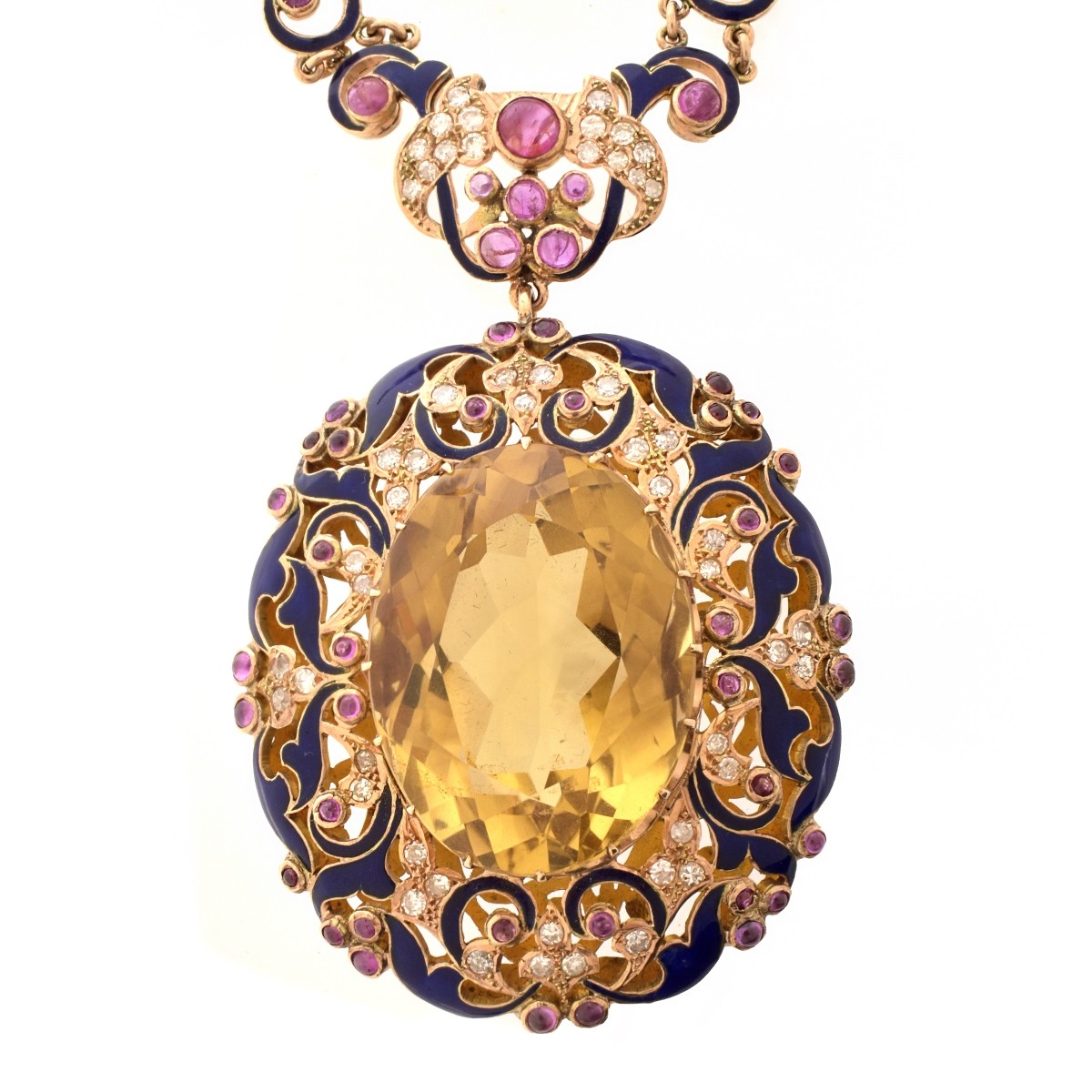 Topaz, Ruby, Diamond and Enamel Necklace