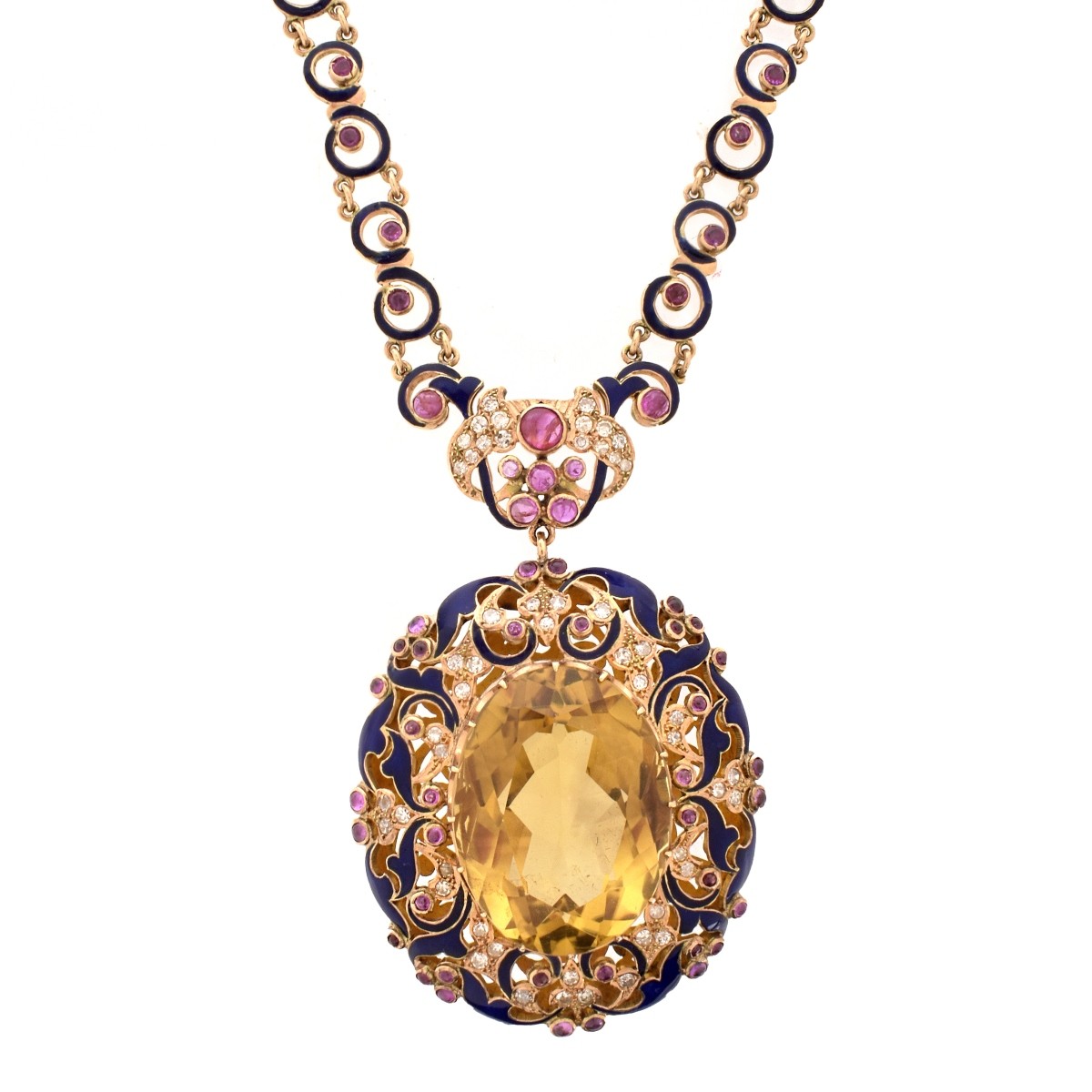 Topaz, Ruby, Diamond and Enamel Necklace