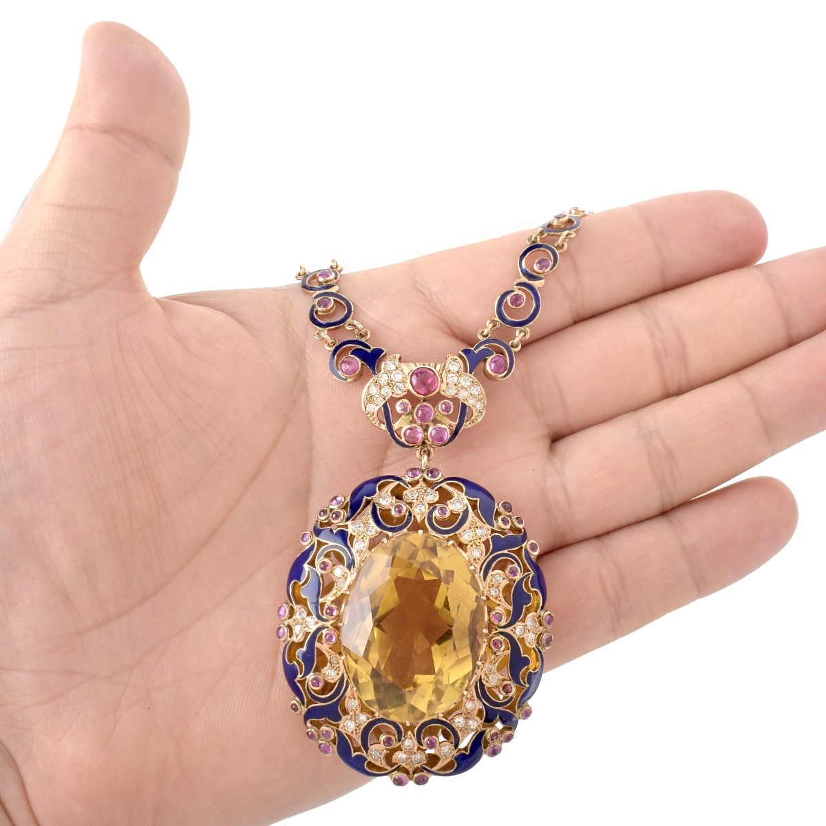 Topaz, Ruby, Diamond and Enamel Necklace