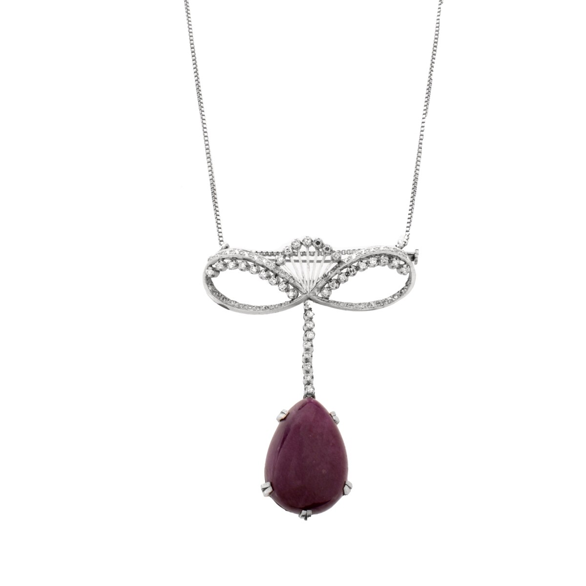 Art Deco Ruby, Diamond and 18K Pendant