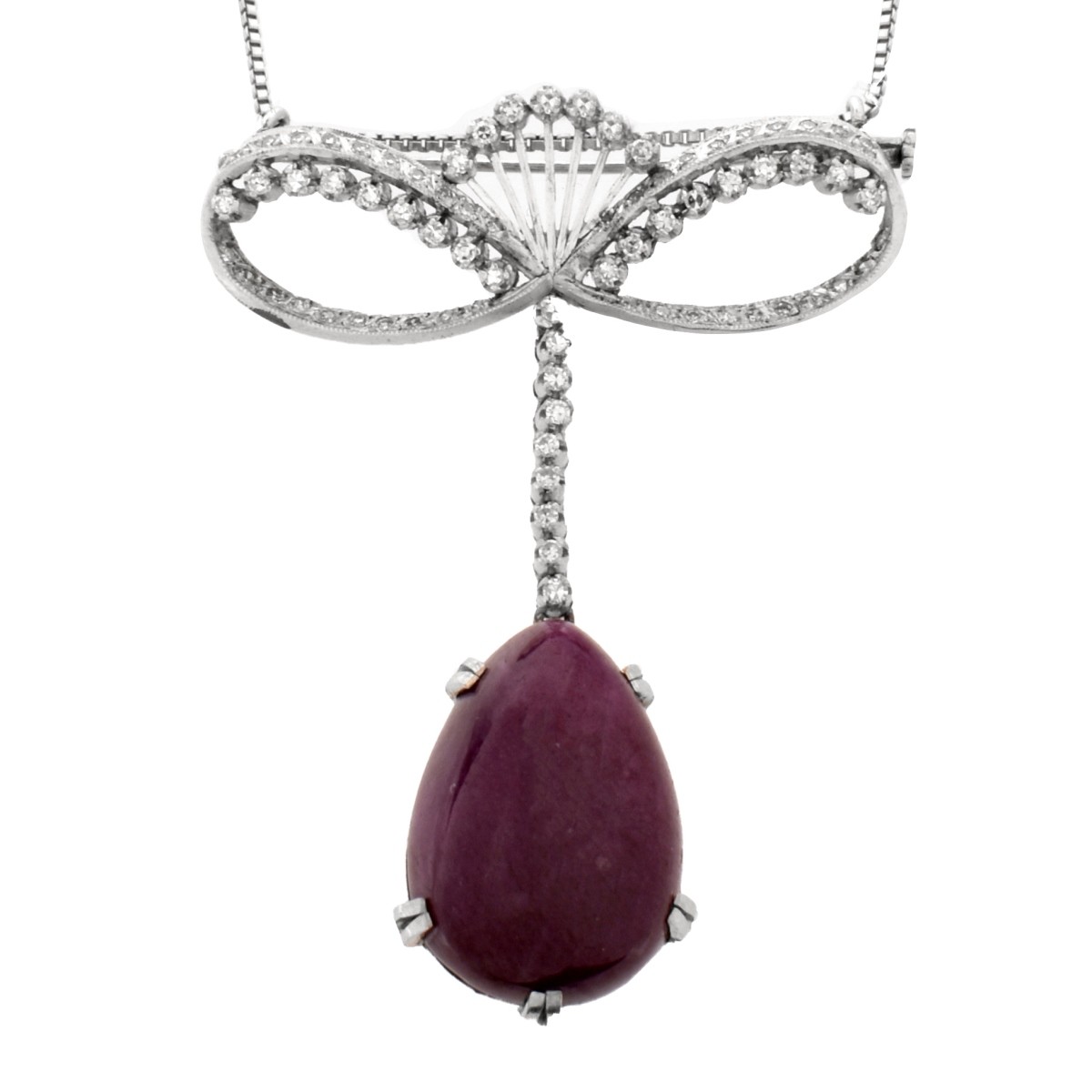 Art Deco Ruby, Diamond and 18K Pendant