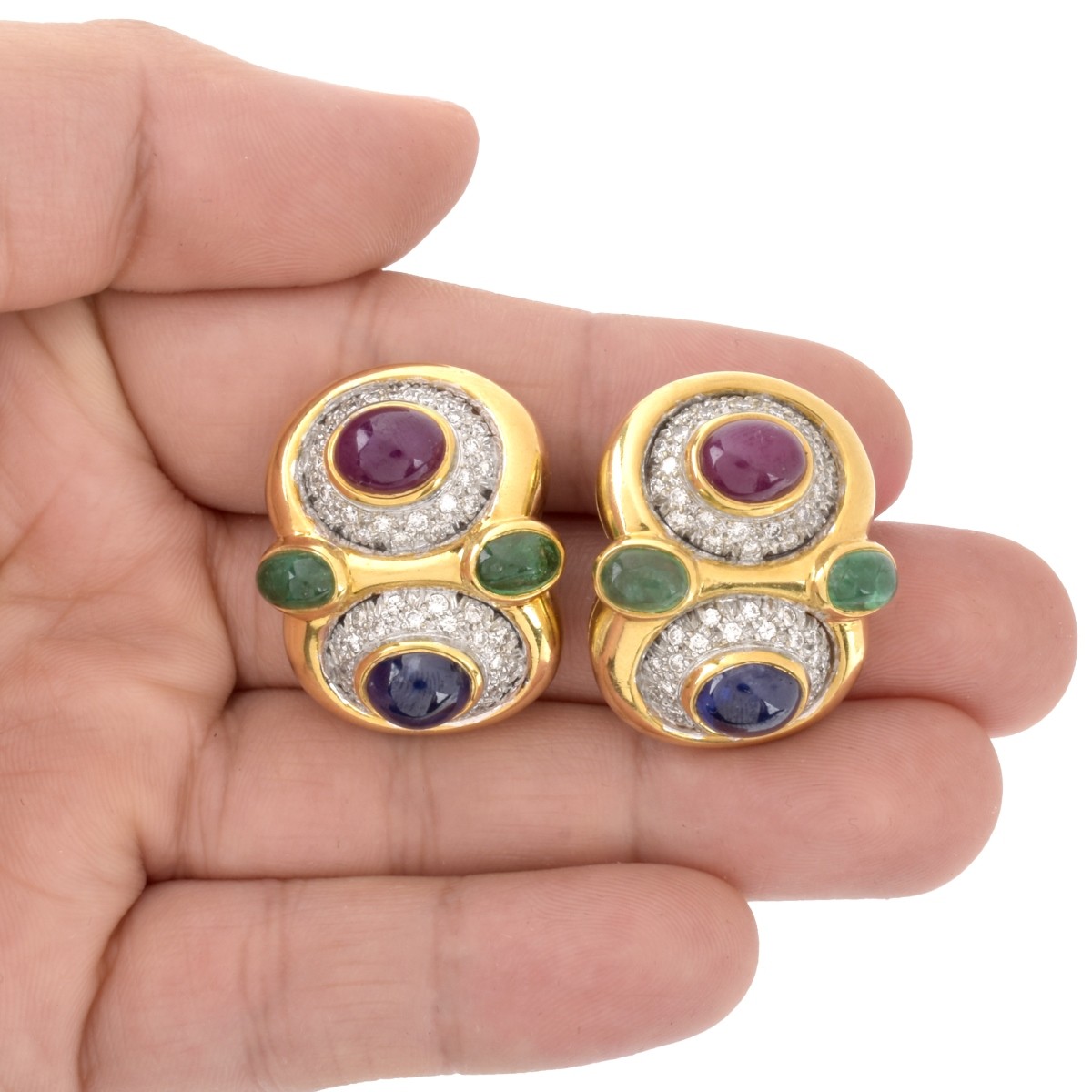Diamond, Gemstone and 18K Earrings