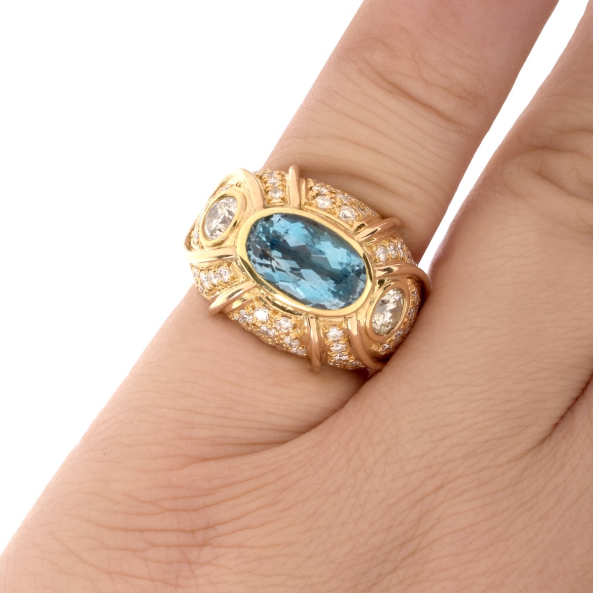 Aquamarine, Diamond and 18K Ring