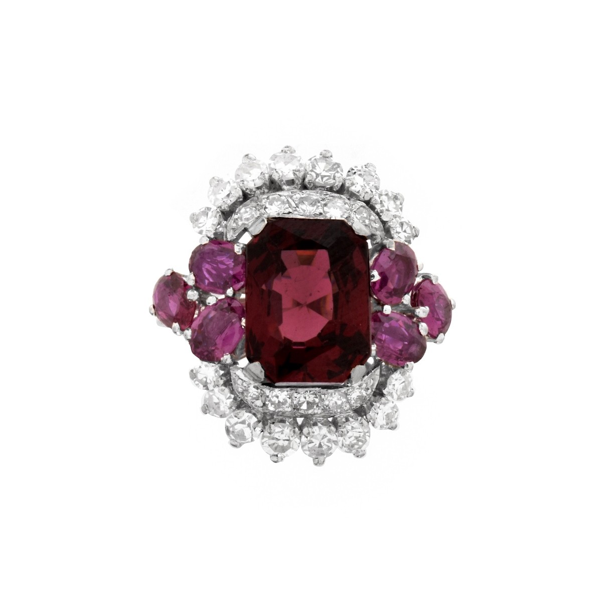 Art Deco Rubelite, Diamond and Platinum Ring