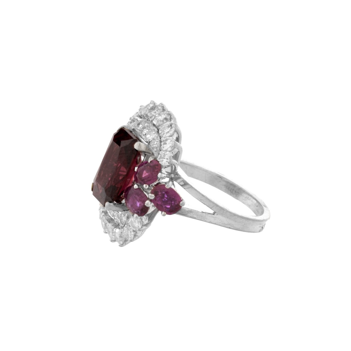 Art Deco Rubelite, Diamond and Platinum Ring