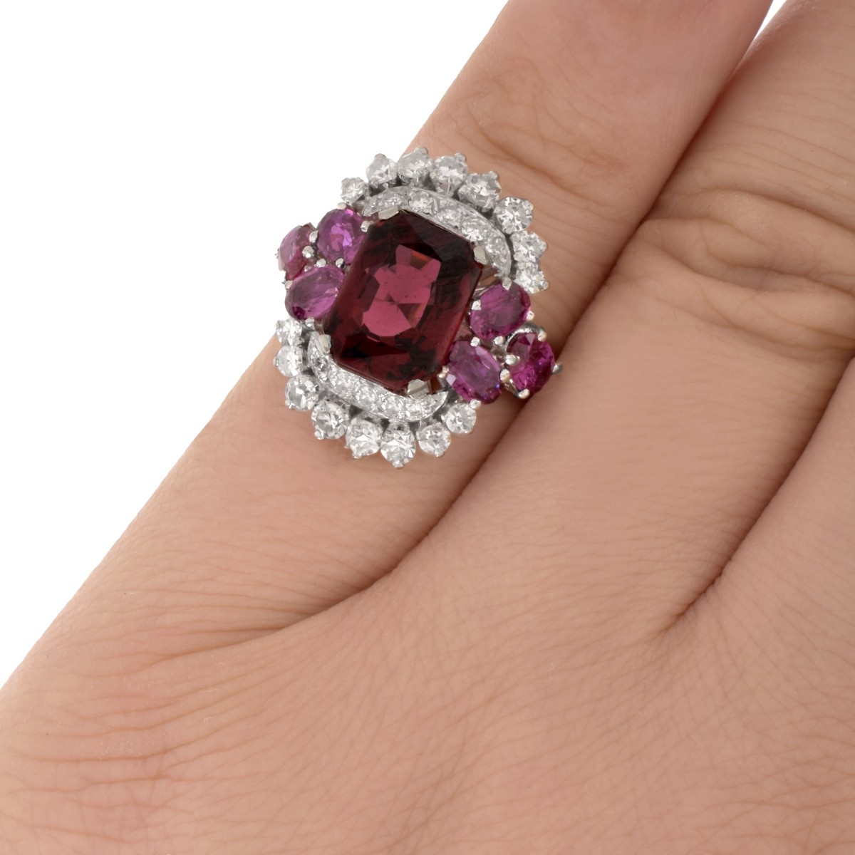 Art Deco Rubelite, Diamond and Platinum Ring