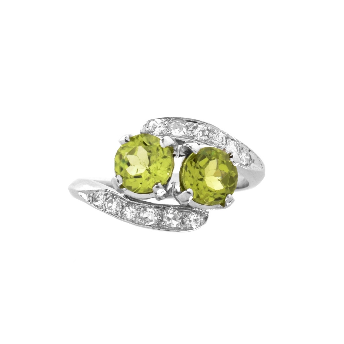 Peridot, Diamond and Platinum Ring