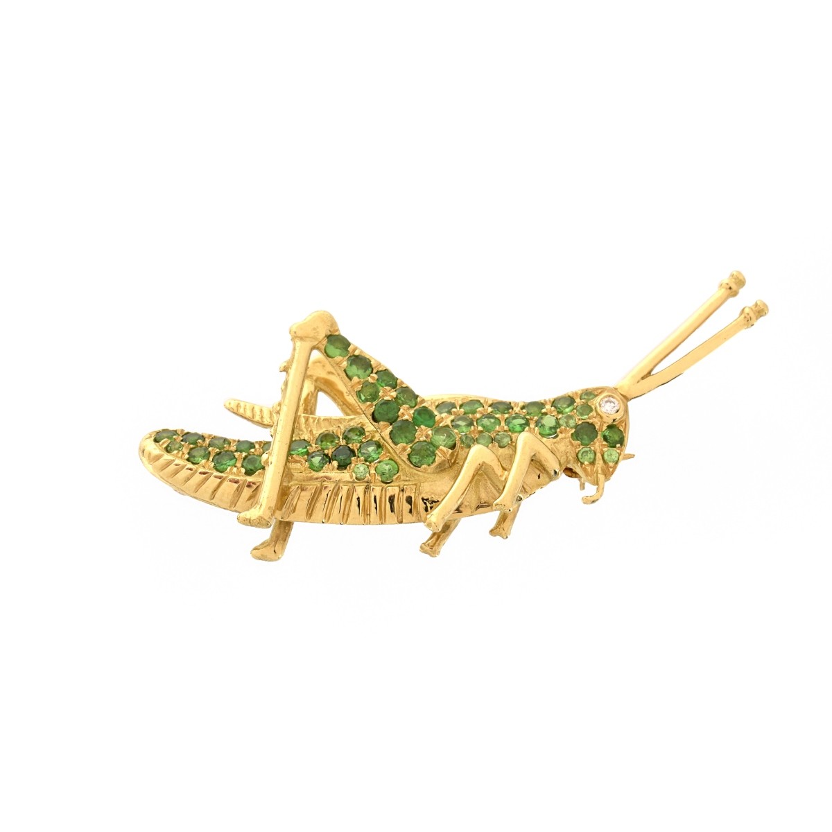 Garnet, Diamond and 18K Grasshopper Brooch