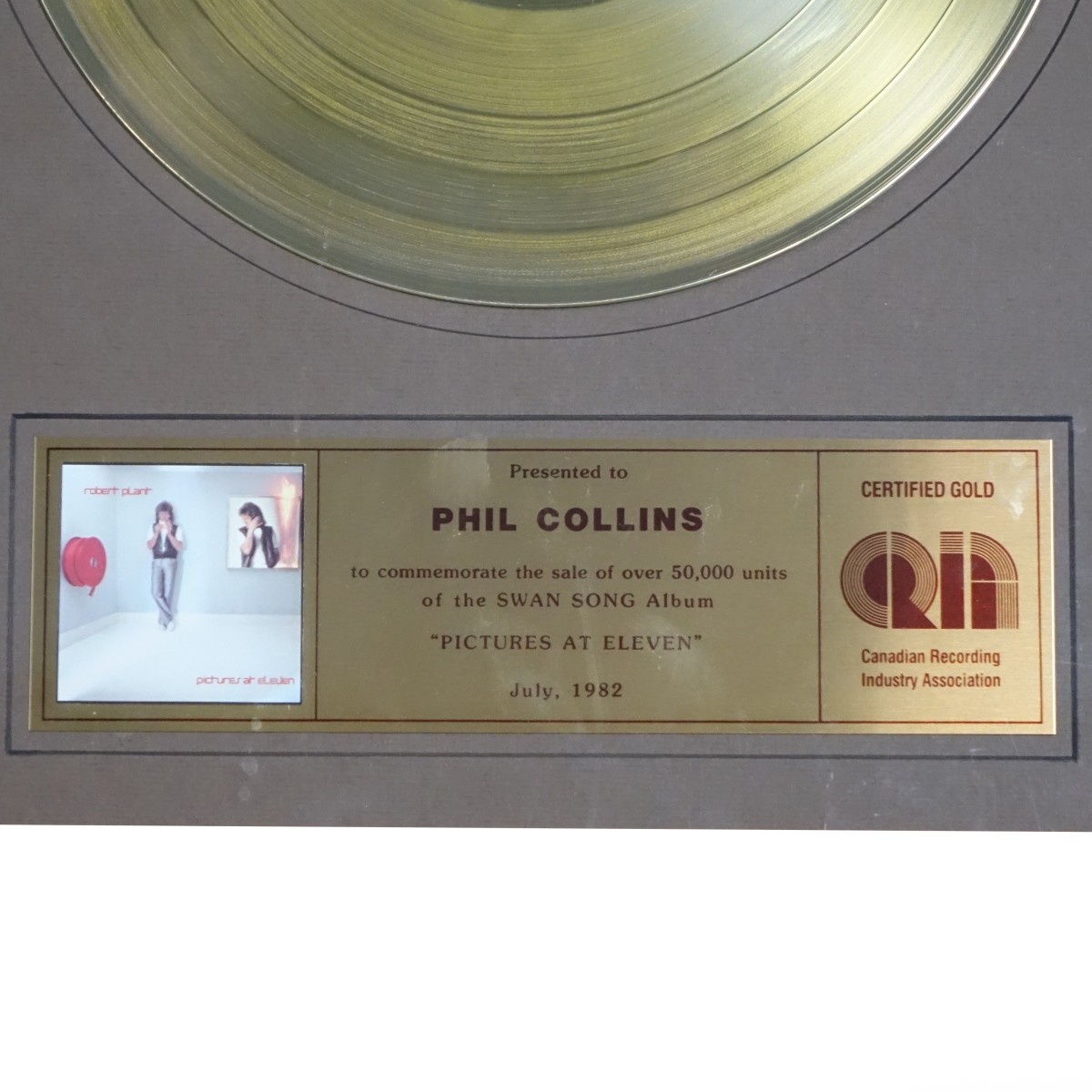 Phil Collins Swan Song Gold LP Award
