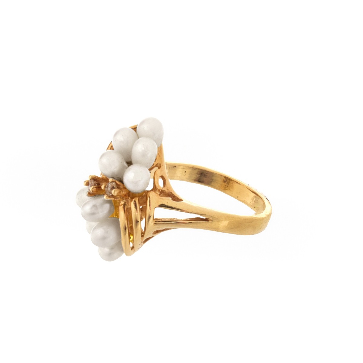 Pearl, Diamond and 14K Ring