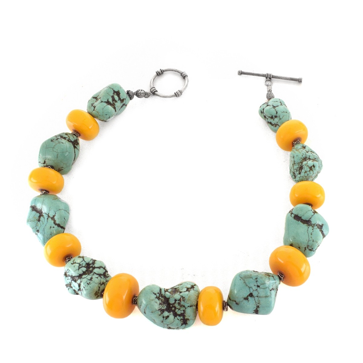 Turquoise, Amber and Silver Necklace