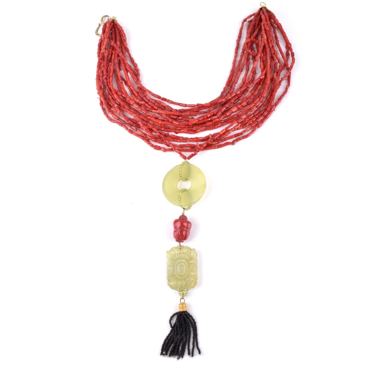 Coral, Jade and Black Onyx Necklace