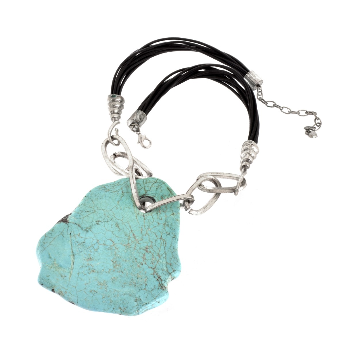 Turquoise and Leather Pendant Necklace