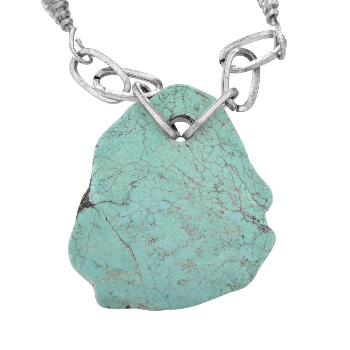 Turquoise and Leather Pendant Necklace