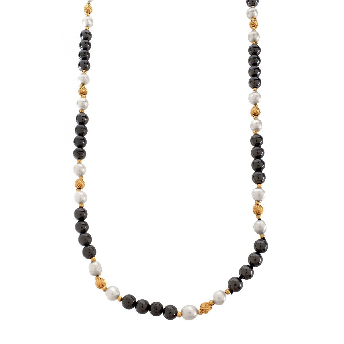 Pearl, Hematite and 14K Necklace