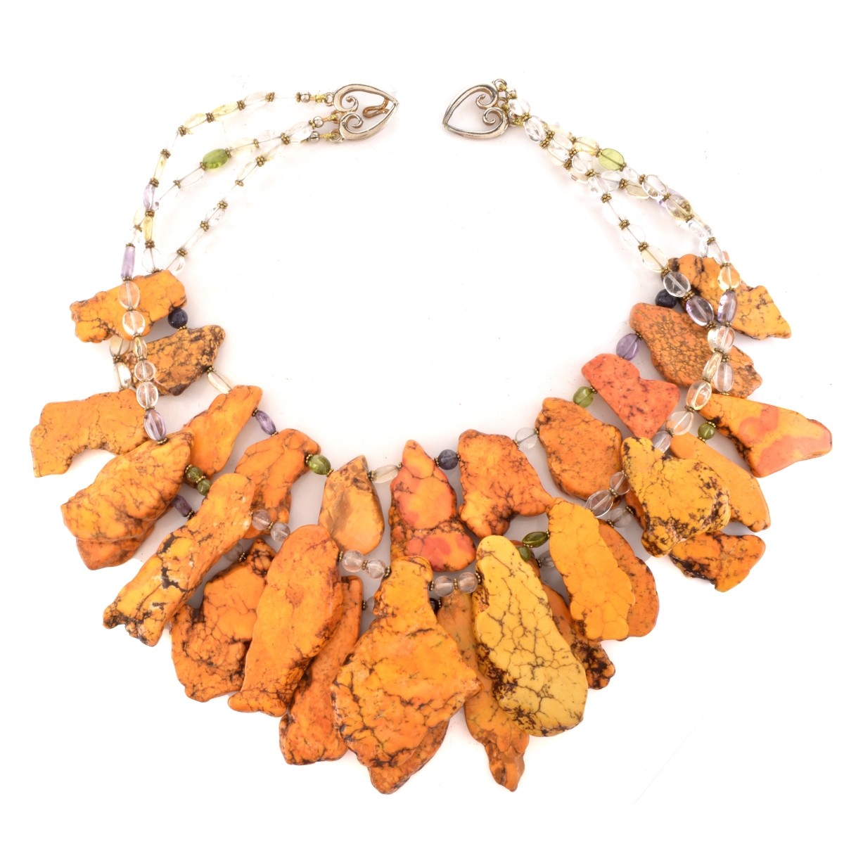 Orange Turquoise and Glass Bead Necklace