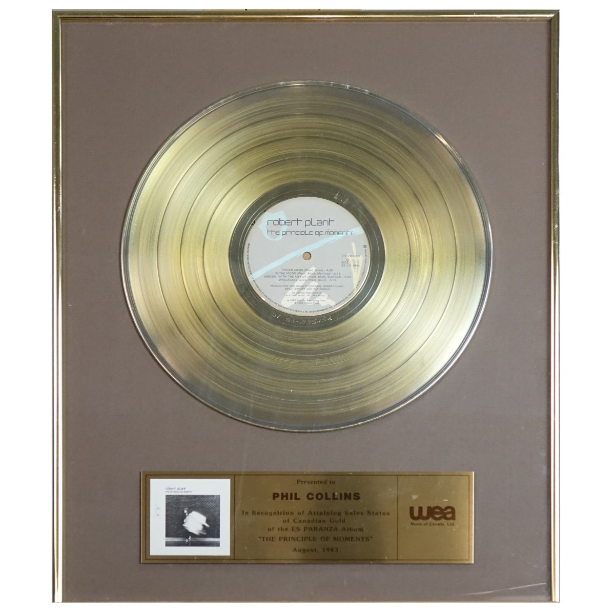 Phil Collins Es Paranza Gold LP Award