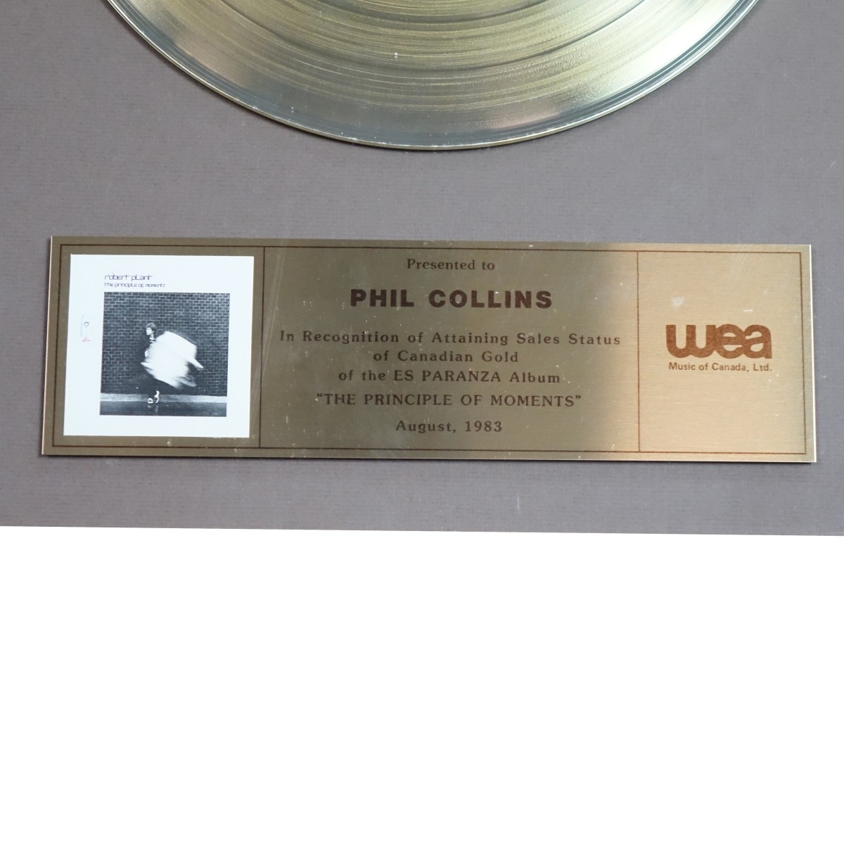 Phil Collins Es Paranza Gold LP Award