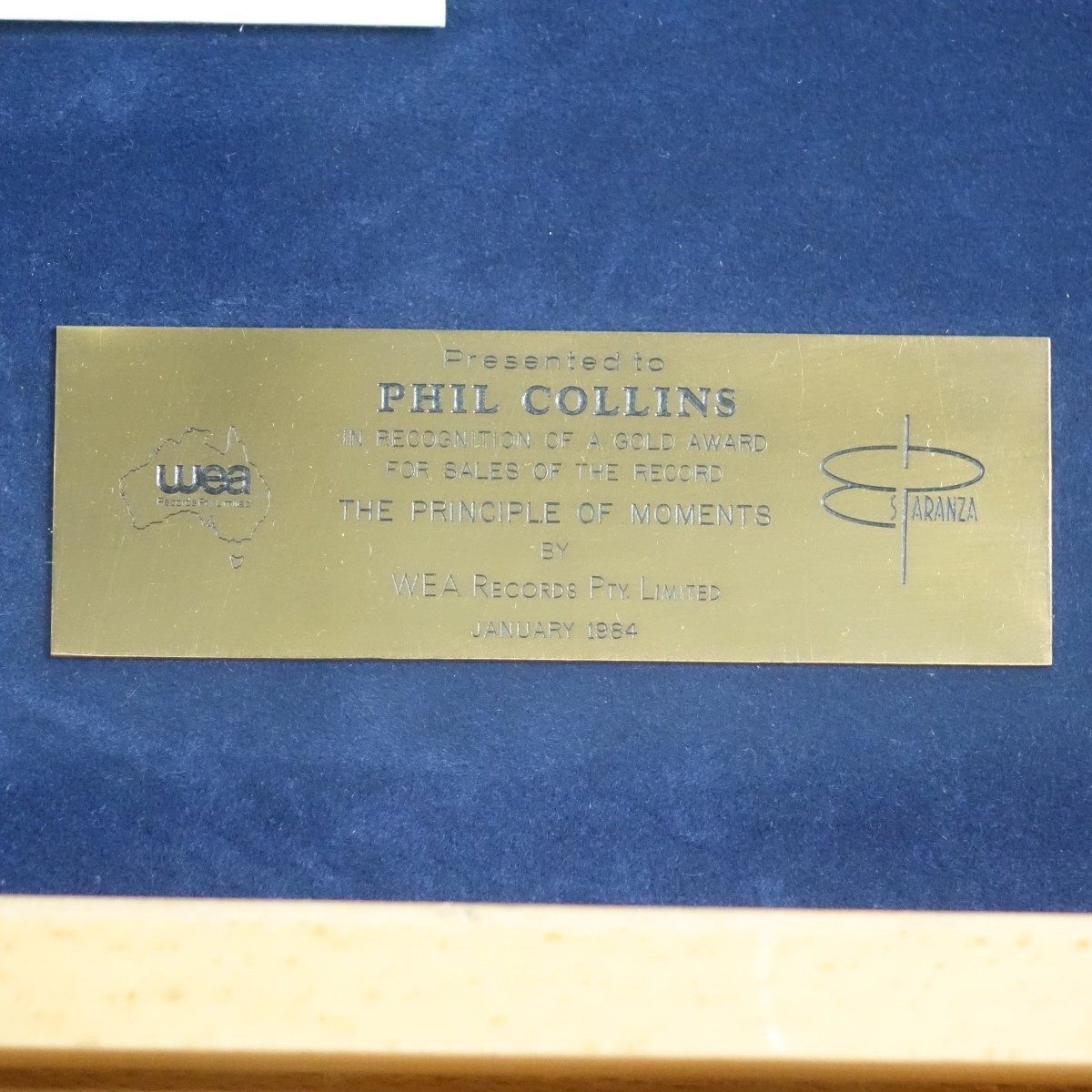 Phil Collins-Robert Plant Certified Gold LP Award