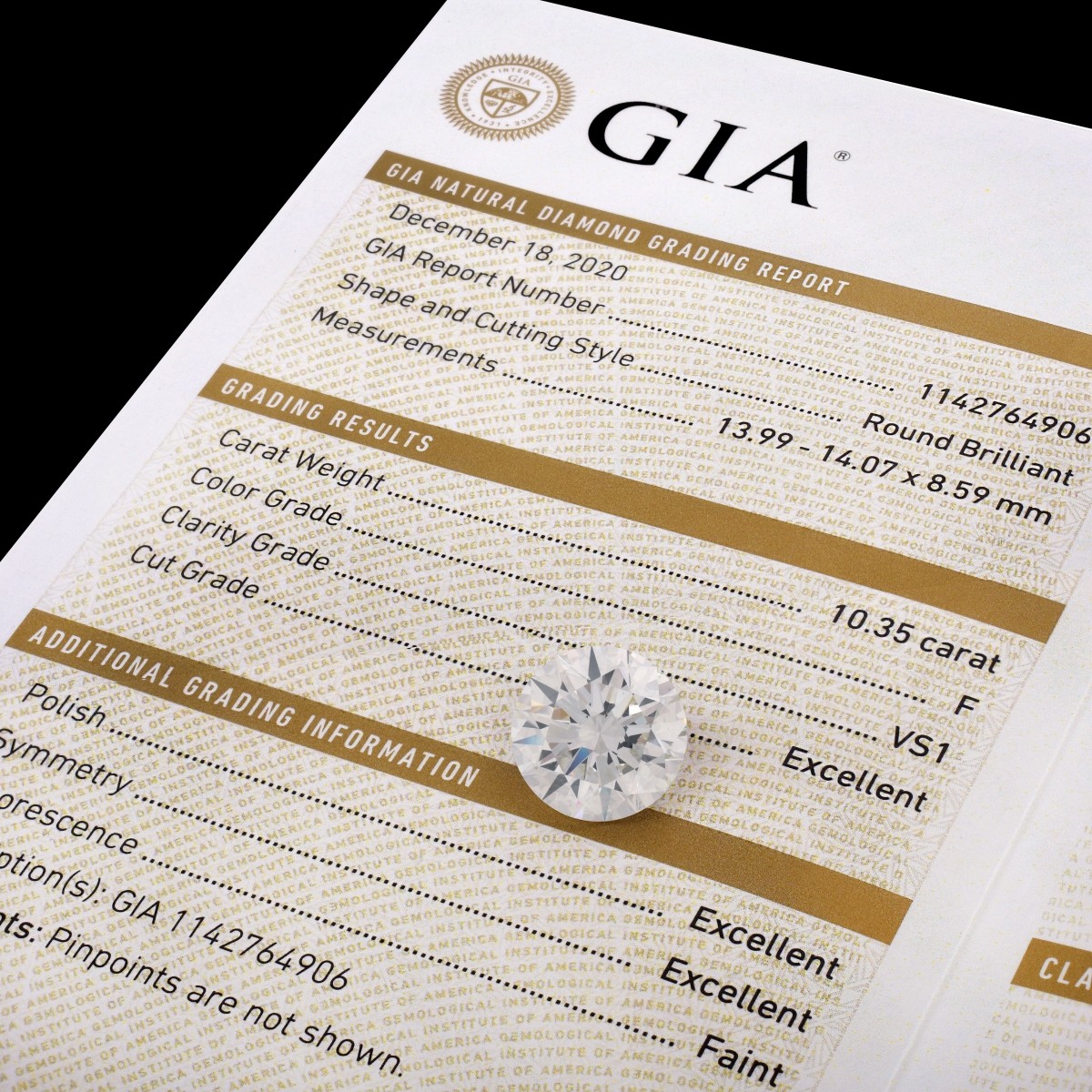 GIA 10.35ct Round Brilliant Cut Diamond