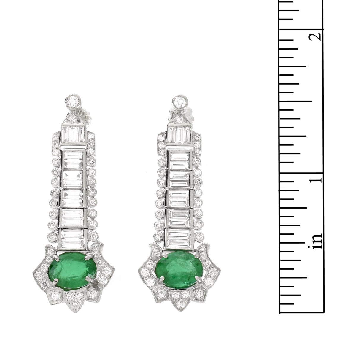 Emerald, Diamond and Platinum Earrings