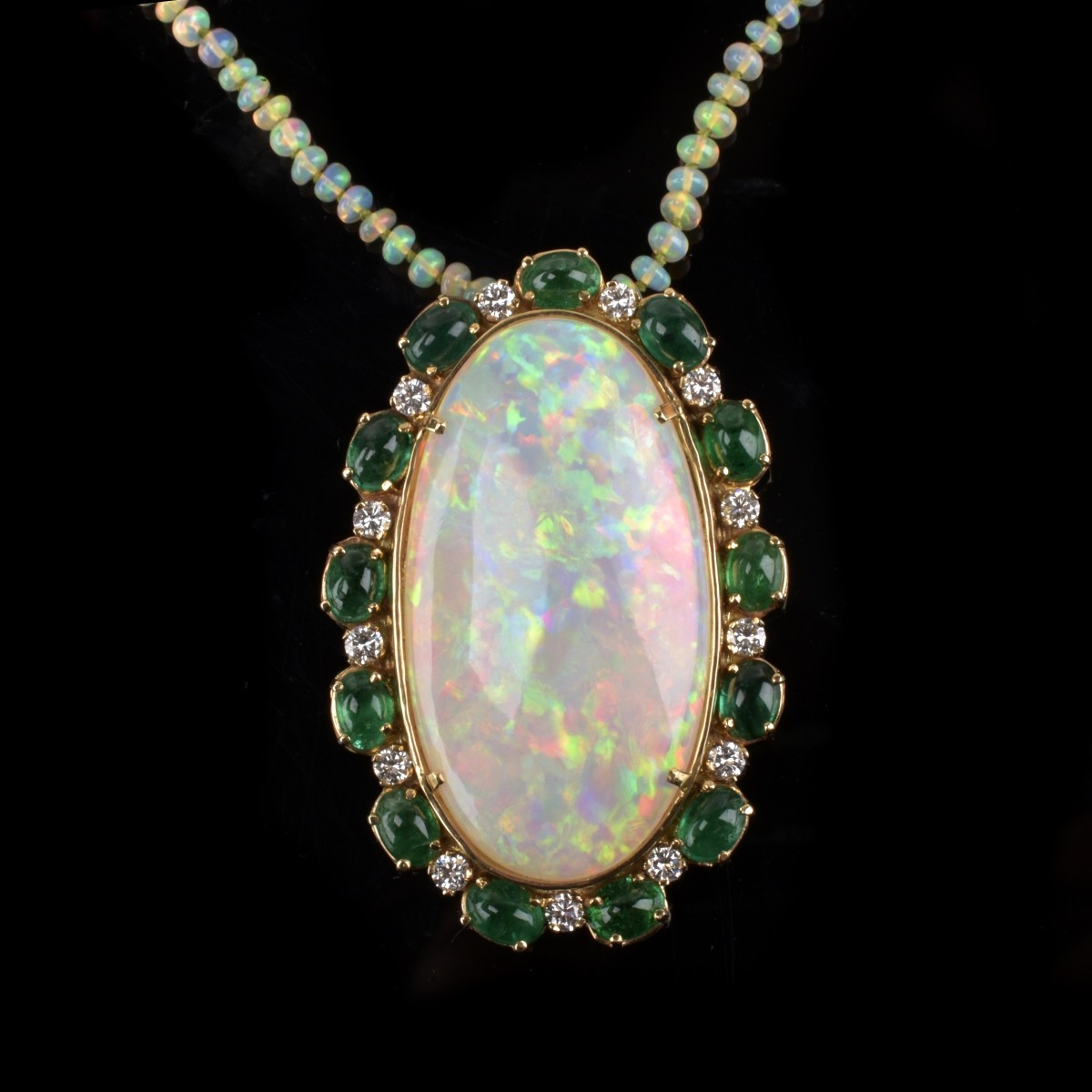 Opal, Emerald, Diamond and 18K Necklace