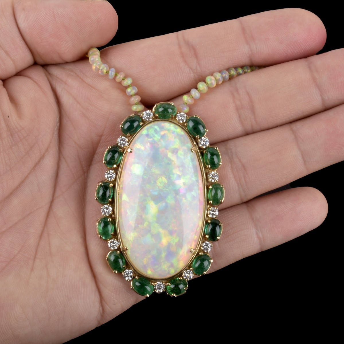 Opal, Emerald, Diamond and 18K Necklace