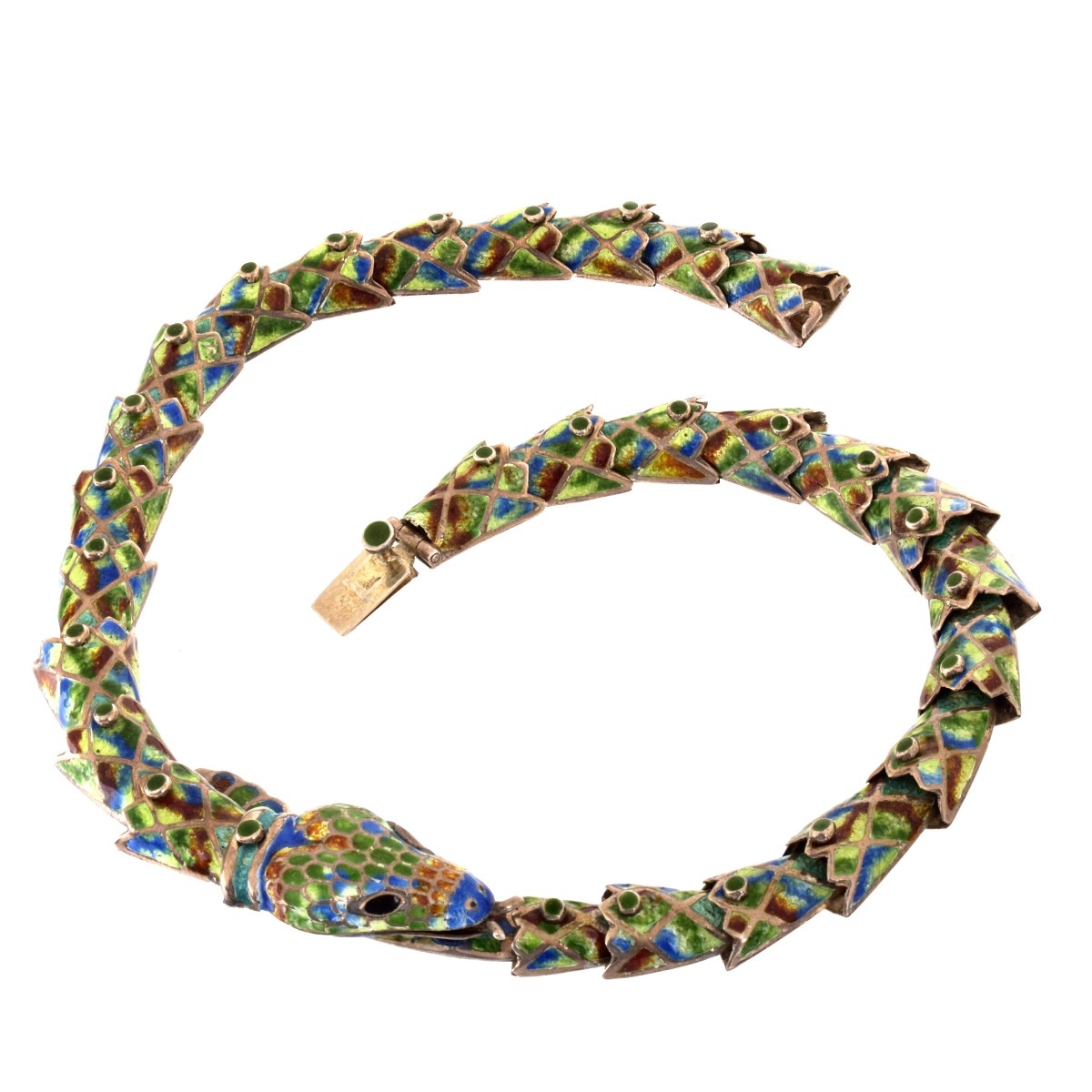 Sterling and Enamel Snake Necklace