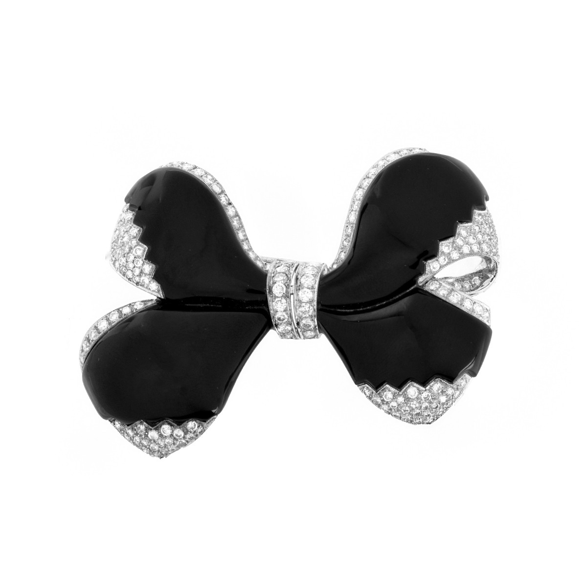 Diamond, Onyx and 18K Brooch