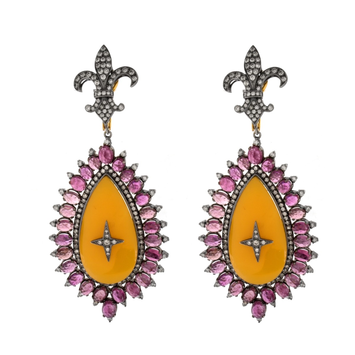 Sapphire, Diamond and Silver Earrings