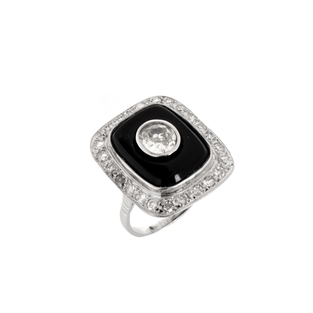 Deco Diamond, Onyx and Platinum Ring