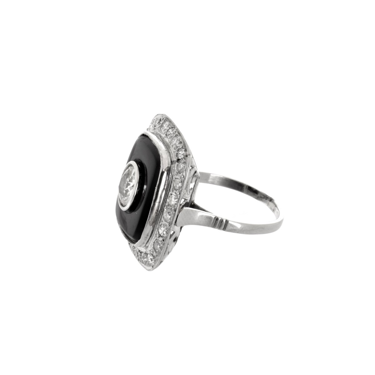 Deco Diamond, Onyx and Platinum Ring