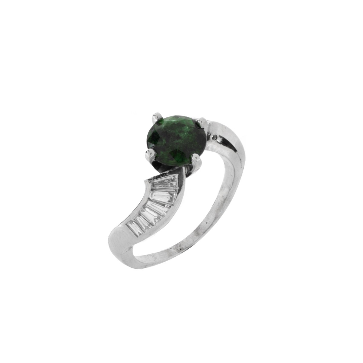 Deco Emerald, Diamond and Platinum Ring