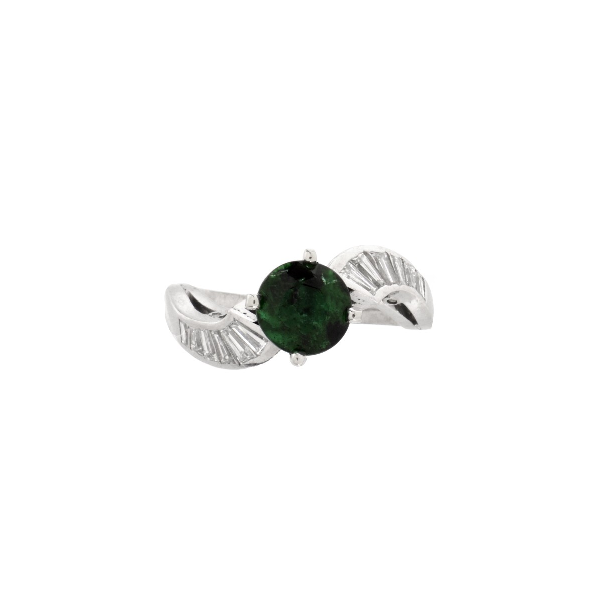 Deco Emerald, Diamond and Platinum Ring