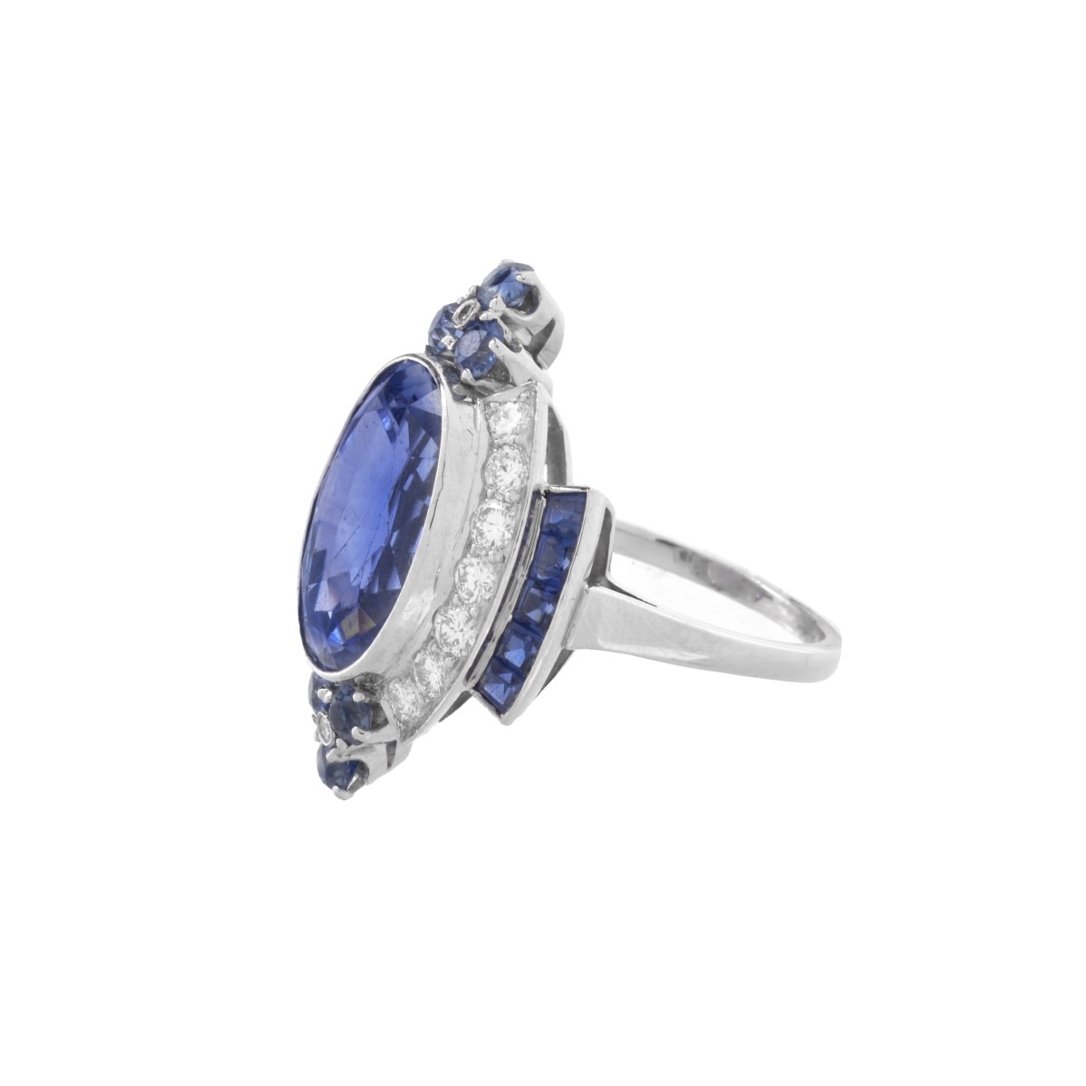 Sapphire, Diamond and Platinum Ring