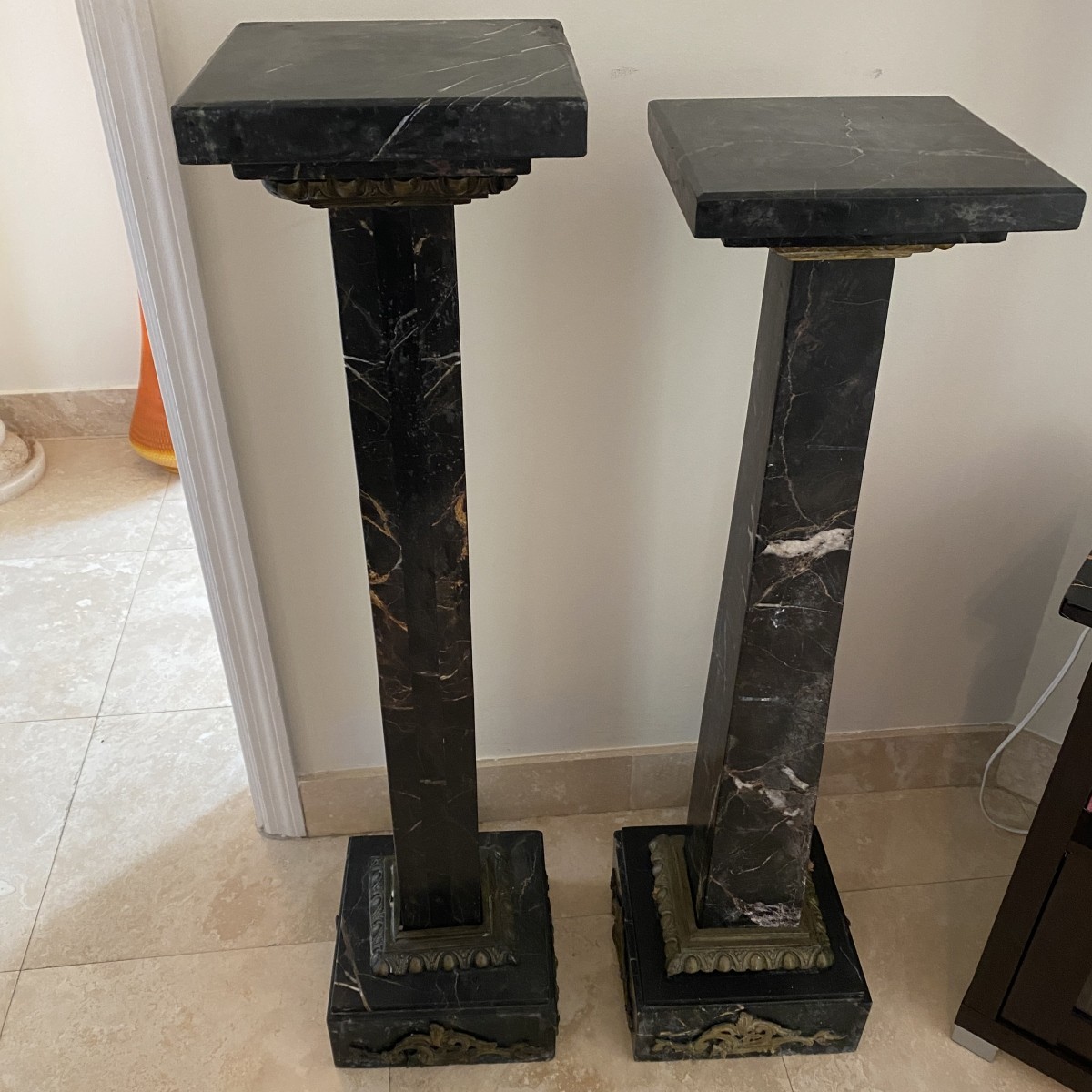 (2) French Empire Style Marble Pedestals