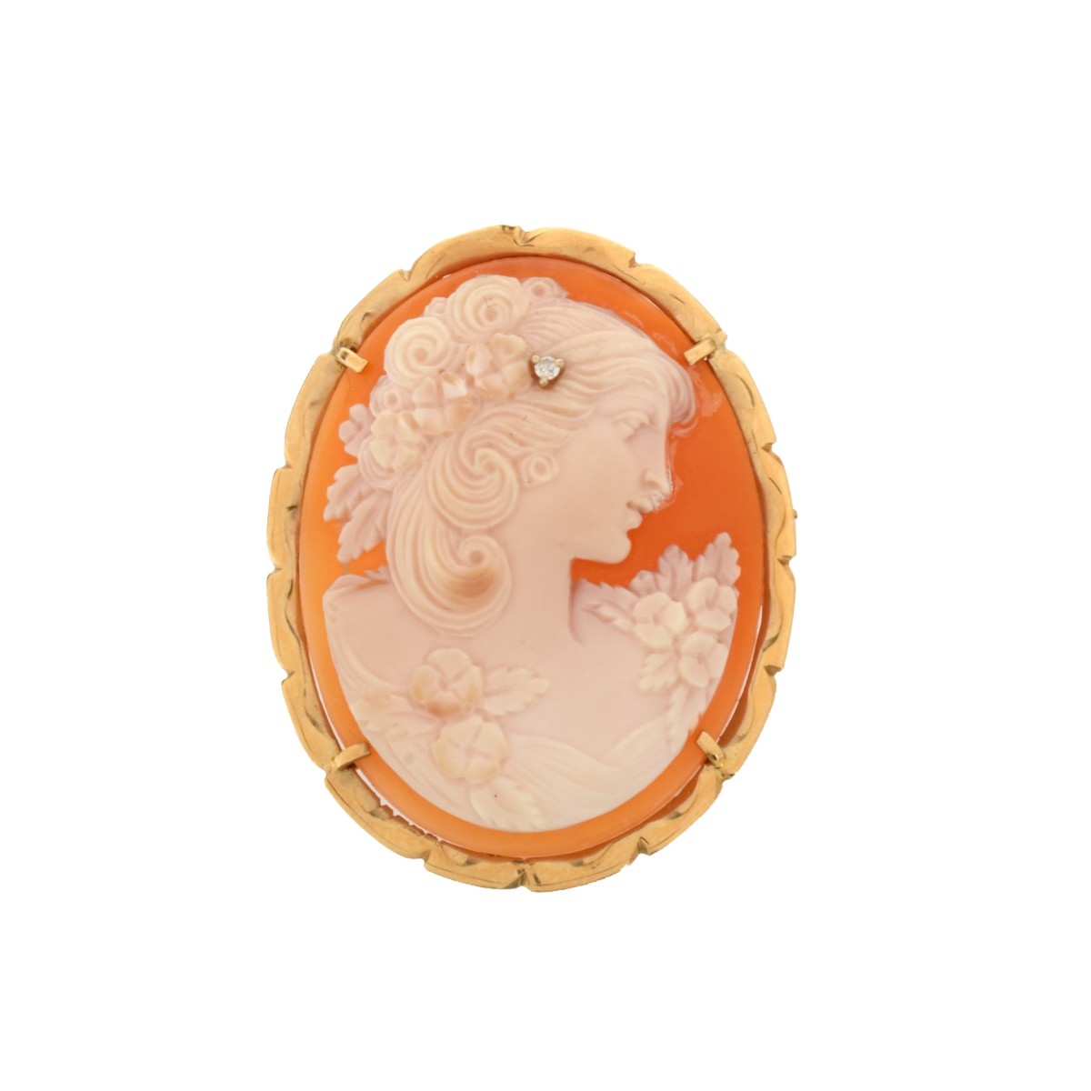 Shell Cameo and 14K Pendant