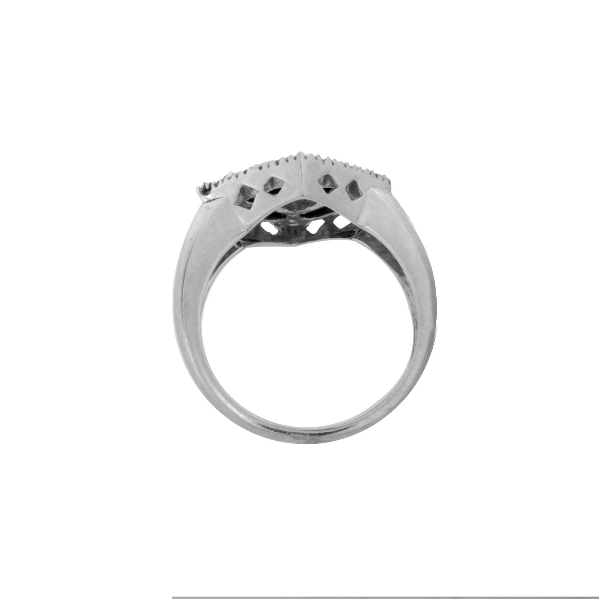 Diamond, Onyx and 14 Karat White Gold Ring