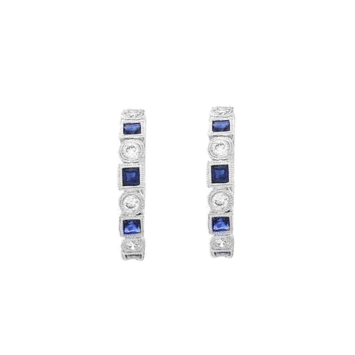 Diamond, Sapphire and 14K Hoop Earrings