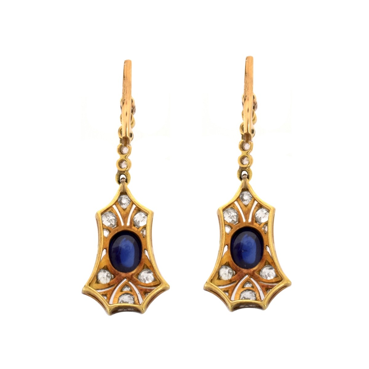 Sapphire, Diamond, Platinum and 14K Earrings